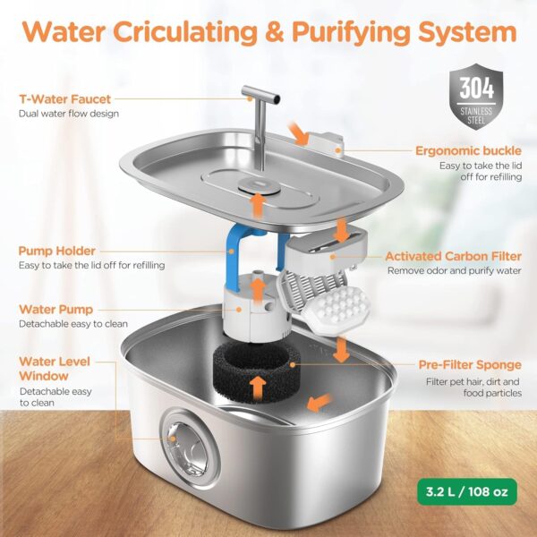 Stainless Steel Cat Water Fountain 3.2L - Image 2